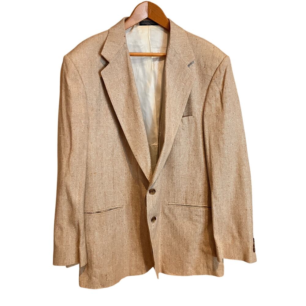 Towncraft 46L‎ Blazer 100% Matka Silk Beige Textured Two Button Sport Coat Men’s